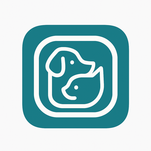 Logo of Elevate Pet Care with two dogs under a roof on a white background